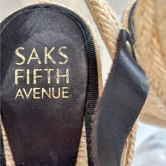 Saks Fifth Avenue Black and Tan Espadrille Sandals - Picture 1 of 6